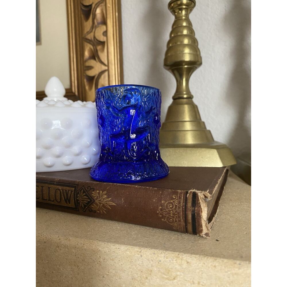 Vintage Cobalt Blue EAPG Toothpick Holder Monkeys on a Tree Stump Blue Glass